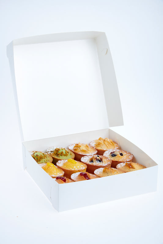 Box of 12 traditional friands wholesale cafe supply Bloomspoon Sydne